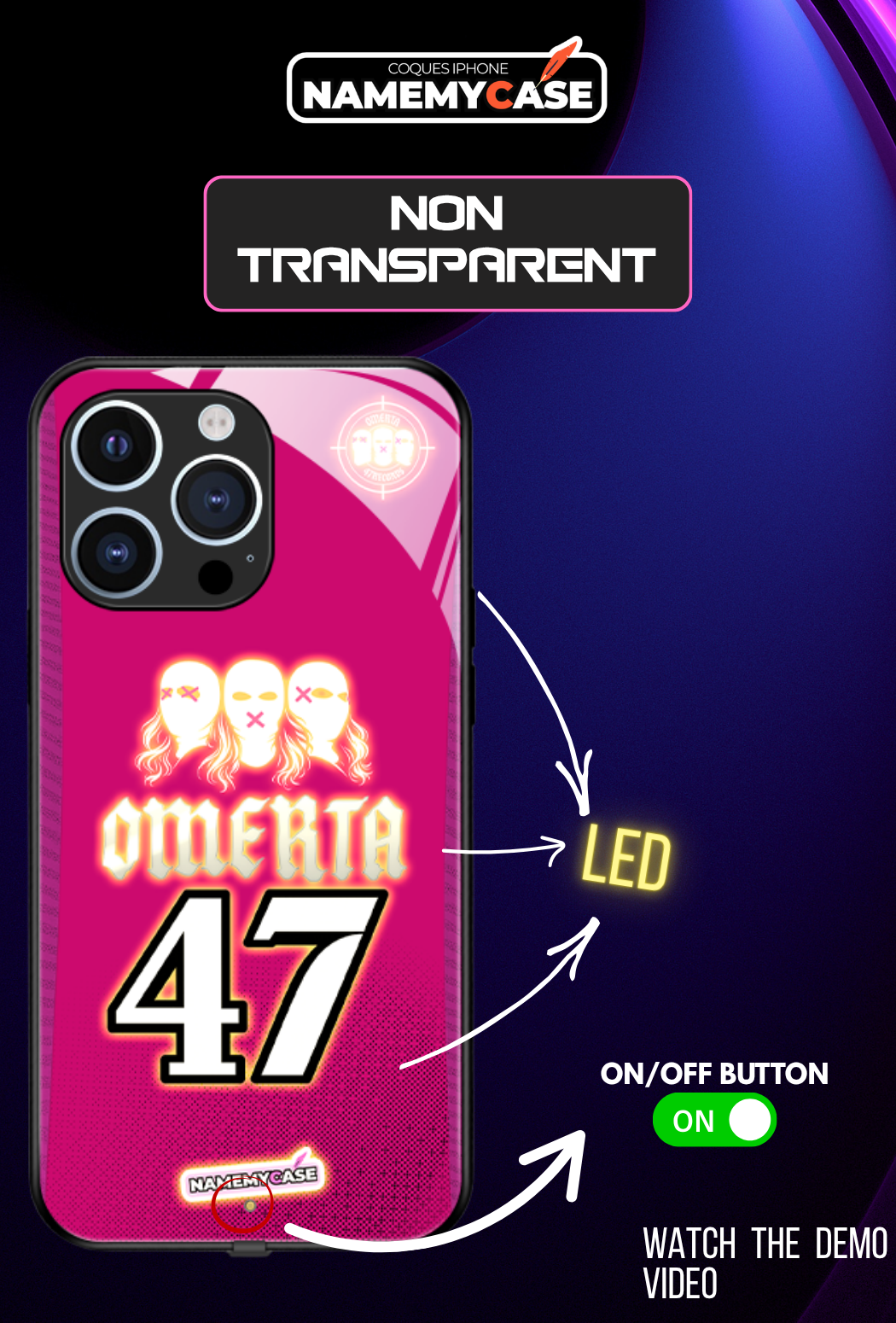 LED Light-Up iPhone Case- Omerta Pink