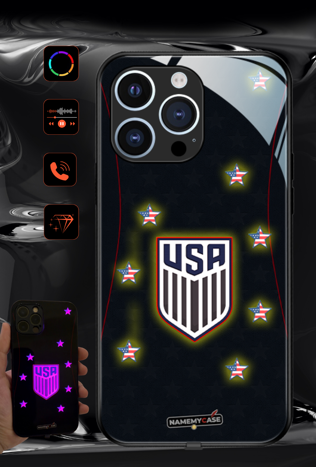 LED Light-Up iPhone Case - USA Black Edition World Cup Jerseys