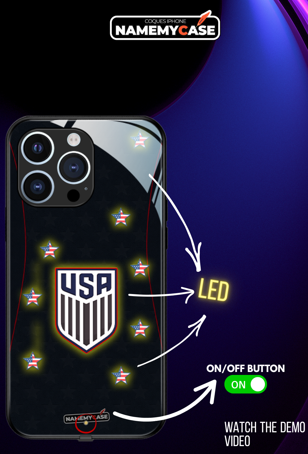 LED Light-Up iPhone Case - USA Black Edition World Cup Jerseys